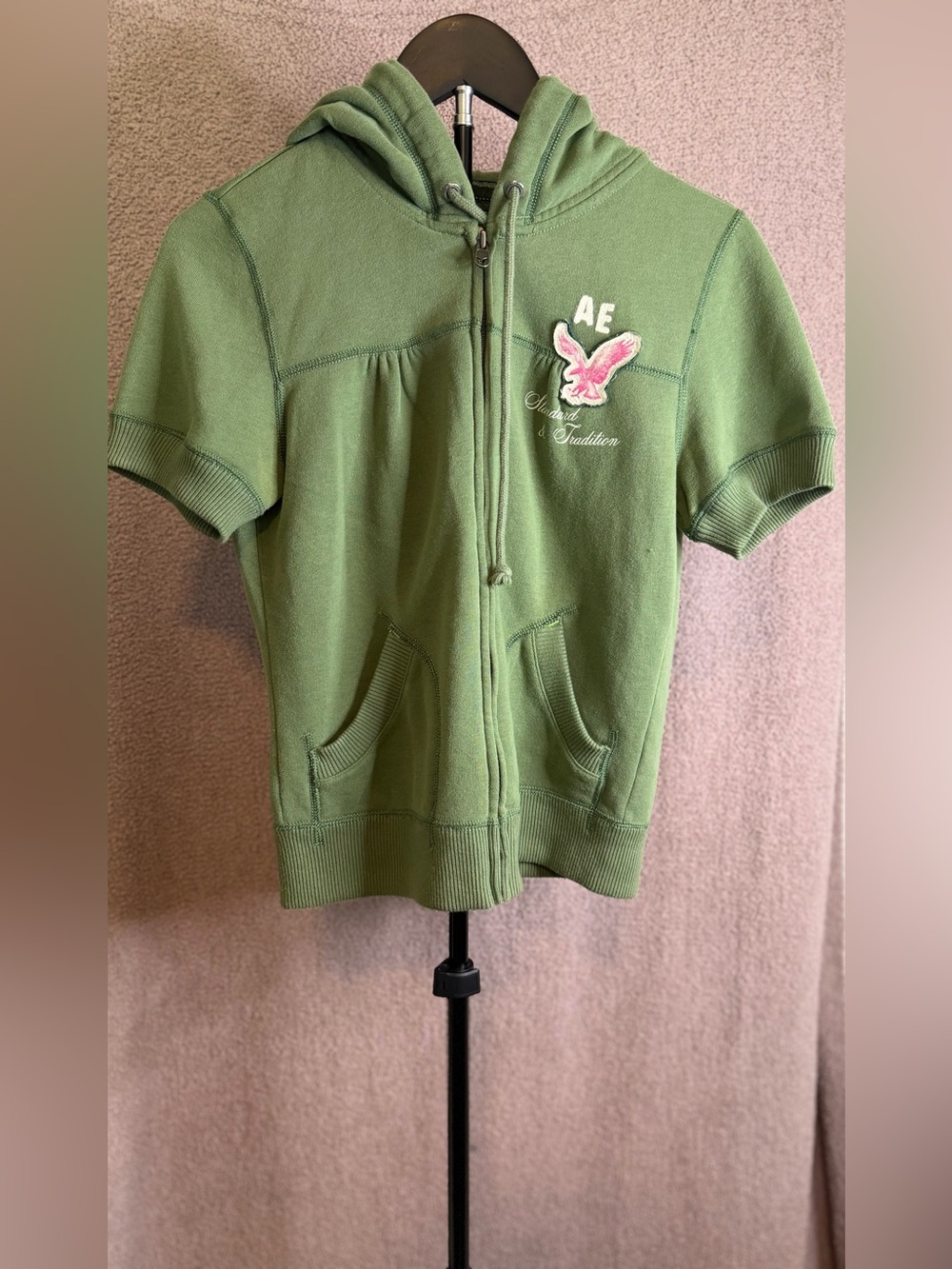 Vintage American Eagle Outfitters Eagle Fleece Green Zip Hoodie L Y2K